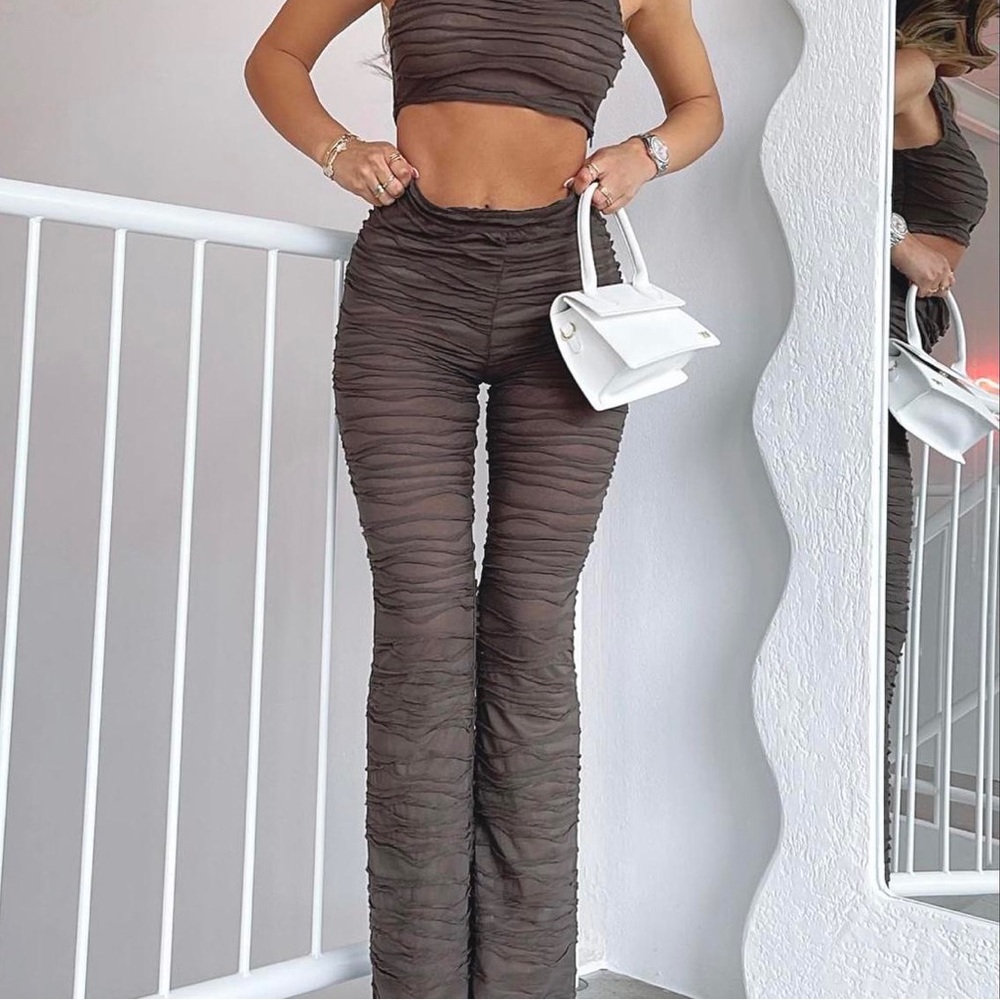 White Fox Boutique Brown Ruched Pants
